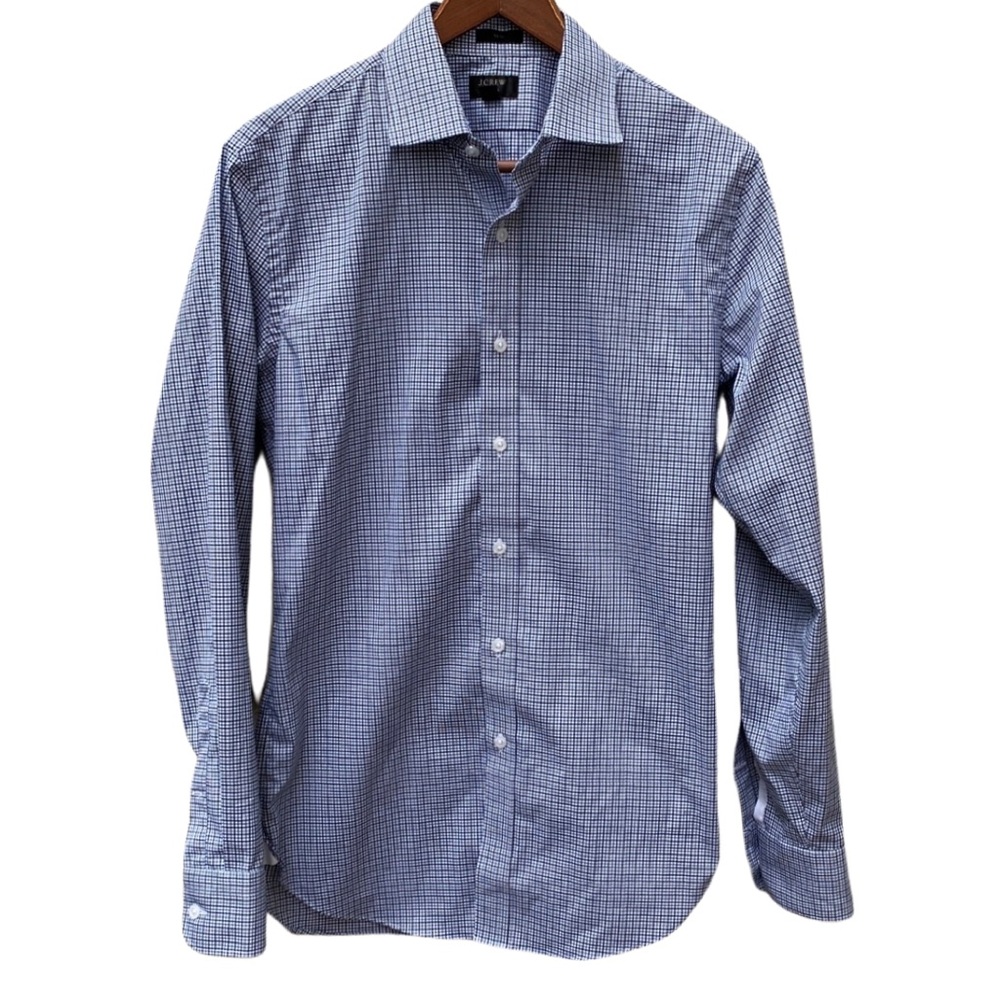 J.Crew Blue & White Checkered Plaid Button Down Collar Dress Shirt Size 15/34